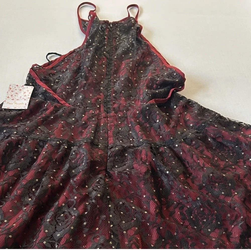 Free People Wish Upon A Star Lace Mini Dress NWOT Red Black Size 8 - Picture 5 of 6